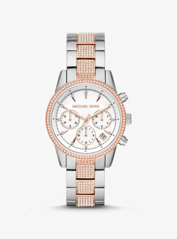 Damske Rose Gold-tone Hodinky Michael Kors Ritz Pavé Two-Tone Titán Meď - Hodinky Michael Kors Lacne | GMRDC-9256